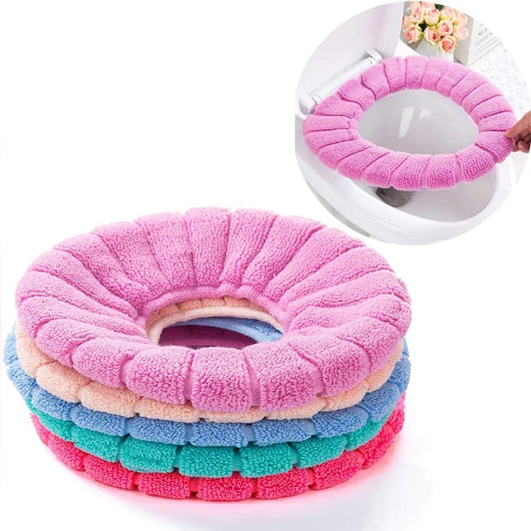

Bathroom Soft Thicker Warmer Stretchable Washable Cloth Easy Installation Cleaning Comfortable Toilet Seat Cover Pads
