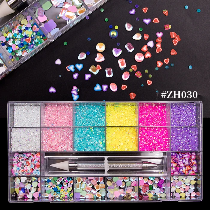 

21 Grids Nail Art Jewelry Set Hgh Quality Mix AB Crystal Flatback Nail Rhinestone Set With Picker