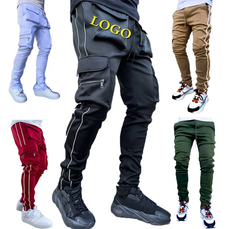 

Top ranking Cargo Pants Men's reflective stripe joggers Streetwear Multi Pockets LOGO GYM Jogging track Pants Sweatpants Men, Colors