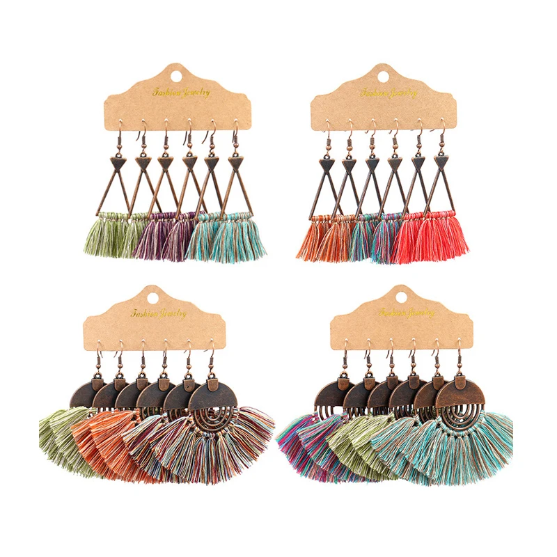 

Multiple Ethnic Drop Earrings For Women Fashion Girls Tassel Earrings Sets Charm Bohemia Jewelry Female, As picture