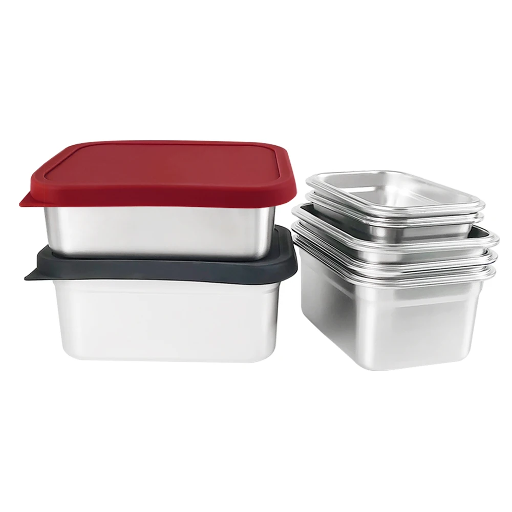 

LIHONG Stainless Steel Kids Food Storage Container Bento Lunch Box with Soft Silicone Lunch Box Set, Red or choose