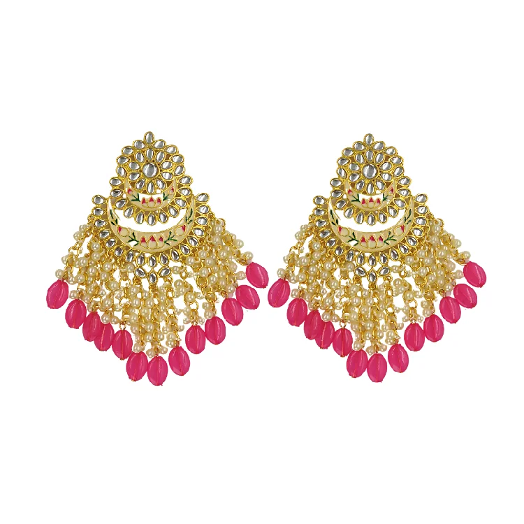 

Indian Bollywood Crystal Rhinestone Pearl Earring Jewelry Dangle Bridal Wedding Kundan Chandbali Set For Wedding Earring Jewelry