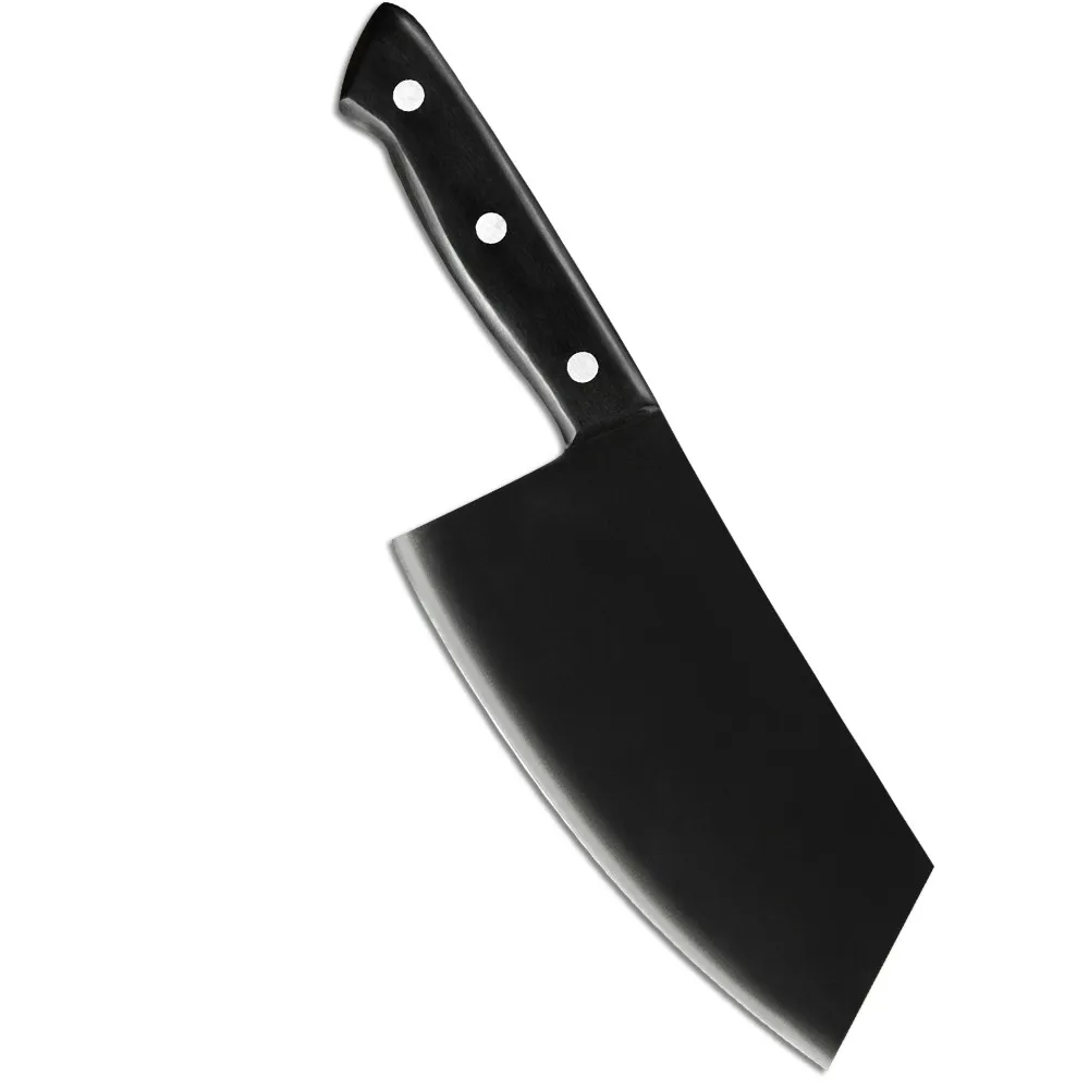 

Super sharp black handle heavy big 2.4mm thick 7 inch full tang handmade butchery knives Chinese knife cleaver