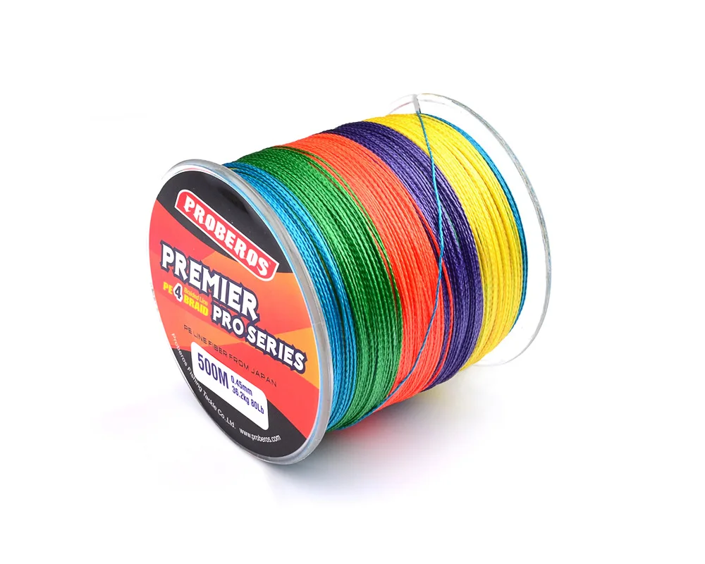

Proberos rainbow Saltwater Fishing Gear For Sale 6LB-100LB 4 Strands 500M PE Braided Fishing Line, Red,yellow,blue,green,black,white,gray