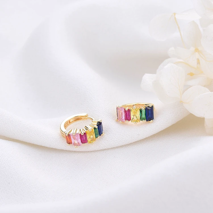 

New Fashion Design 14K Gold Plated Multi Color Zircon Hoop Earrings