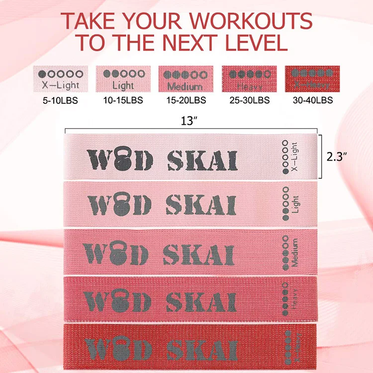 
5 levels fitness custom logo customized color fitness exercise elastic cotton fabric hip circle glute resistance bands 