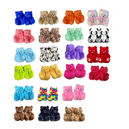 

2020 Cheap Teddy Bear Slippers Brown Indoor Lady In Stocks 21 Colors New Plush Winter Fashion Cute House Slipper Women Home