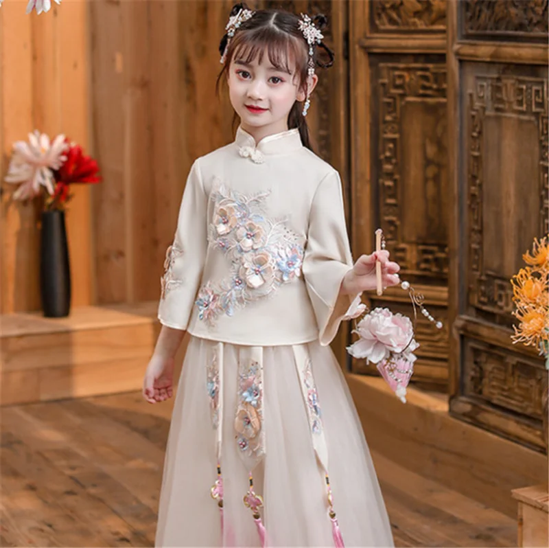 

2021 New arrivals baby new year clothing girls princess dress Hanfu Chinese style costume super fairy children Tang suit, Shown