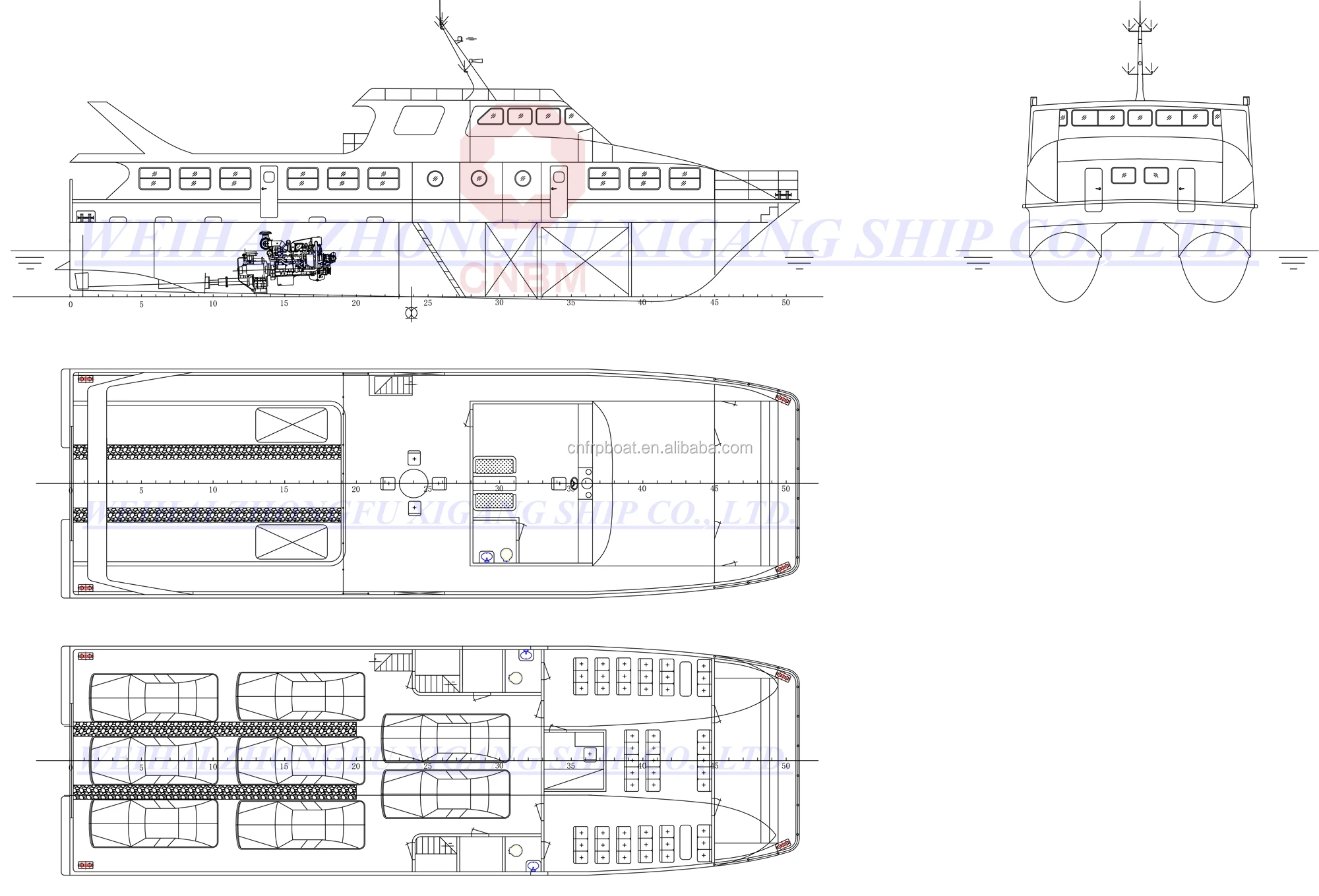 82 英尺 99 座豪华玻璃纤维观光船渡轮乘客双体船出售