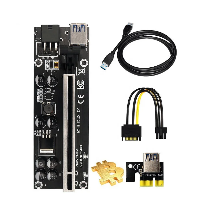 

Newest VER009S 6pin PCIE x1 to x16 Riser 6Pin V009S PCIE Riser card With USB3.0 Cable, Black