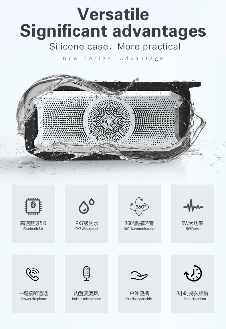 Silicon Case Outdoors Portable Waterproof IPX7 Wireless Bluetooth Speakers - ANKUX.COM