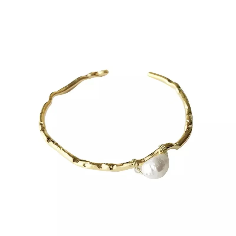 

women female 18k gold fresh water pearl bracelet bangle cuff copper rope wrapped pearl adjustable bracelet, As photo