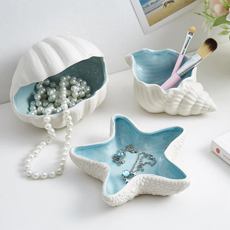 Creative Conch Shell Ceramic Metal Ornament Jewelry Storage Small Size Handcrafted Kitchen Utensils
