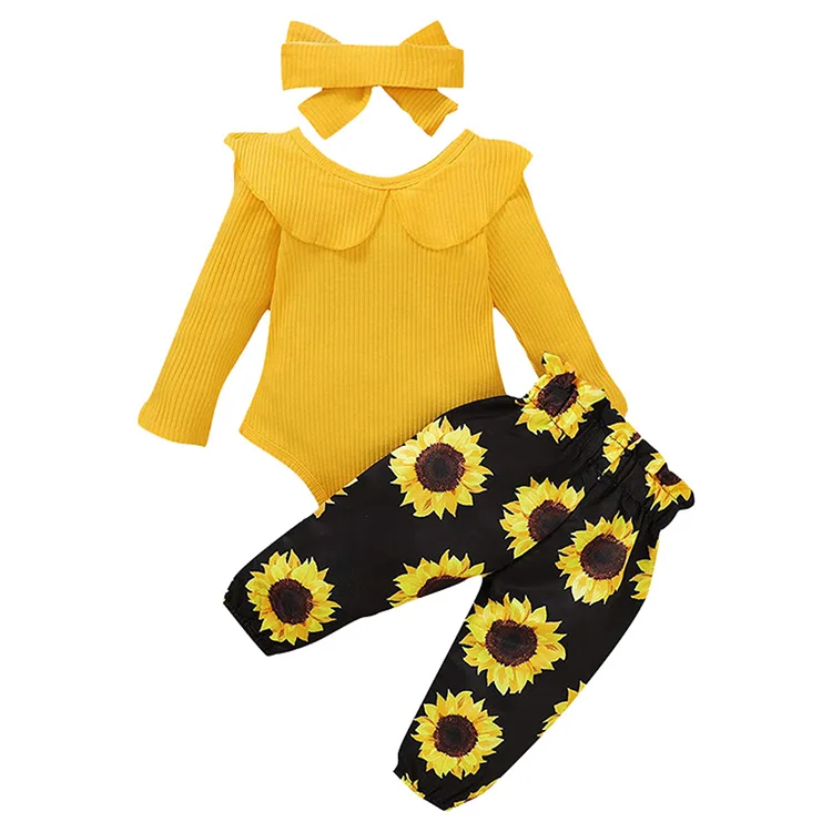 

Taenzoess Fashion European Long Sleeve Sunflower Kids Clothing Set Girls T-shirt Baby Girls Pants Clothes Set, Yellow/pink/red/beige