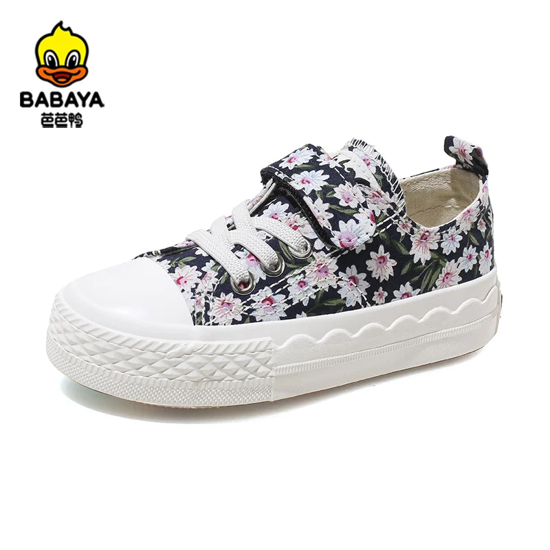 

21036 HUANQIU BABAYA Flat Sneakers Floral Printed Girls Canvas Shoes For Kids, Red /black / white/yellow