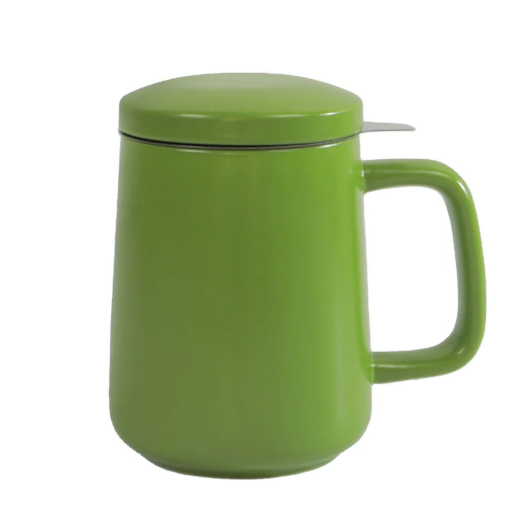 

DHPO high quality tea mug ceramic with handle porcelain tea mug with infuser brewing tea mug with filter, Black/white/red/blue