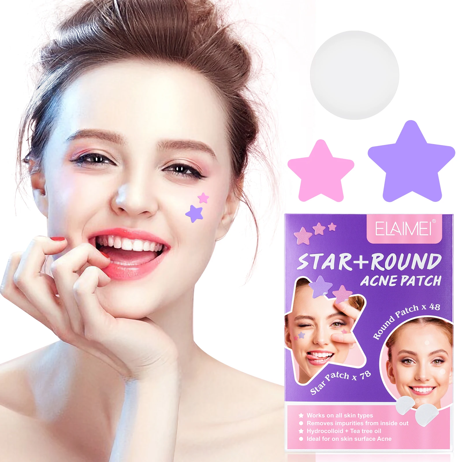 

ELAIMEI Mighty Patch Acne Pimple Patches Hydrocoll Heart Star Shape for Covering Zits BlemishesSpot Stickers for Face and Skin