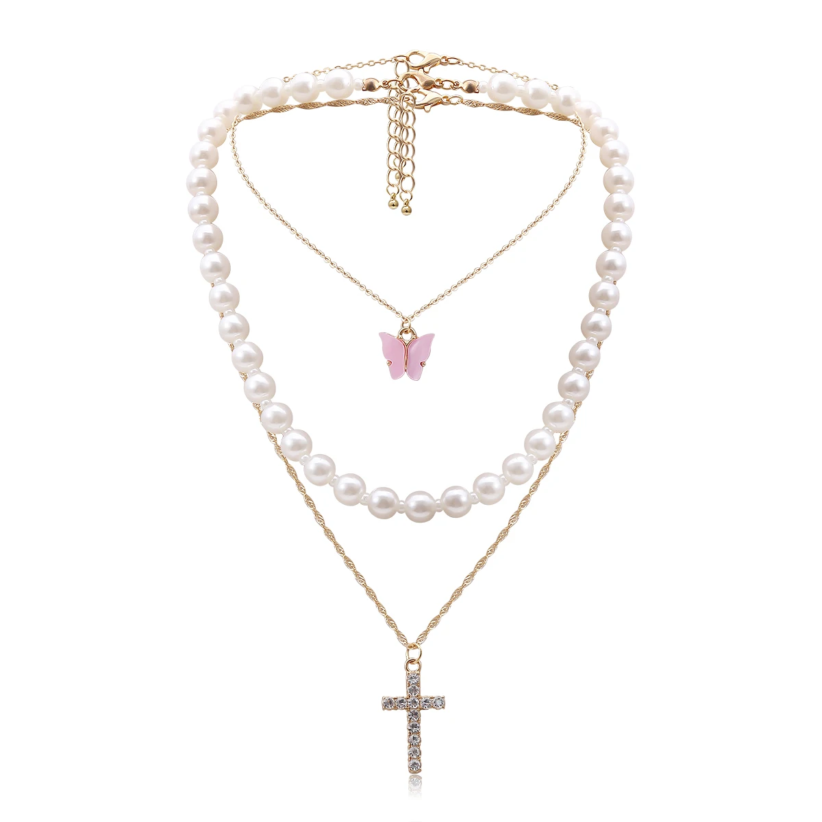 

Simple Handmade Beaded Necklace temperament ins multi layer micro cross Butterfly Necklace