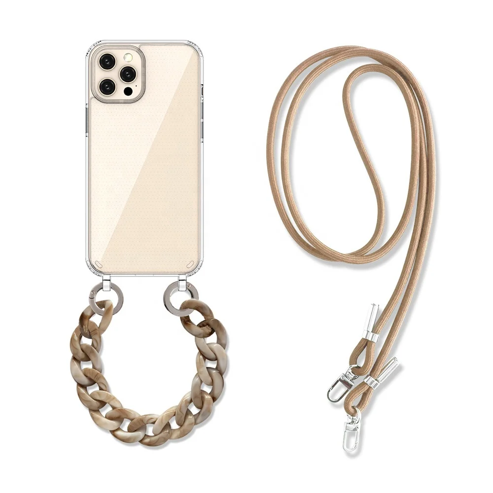 

acrylic chain cross body luxury strap sling hang free your hand mobile accessories cell phone Case For iphone 11 12 pro max 7 8