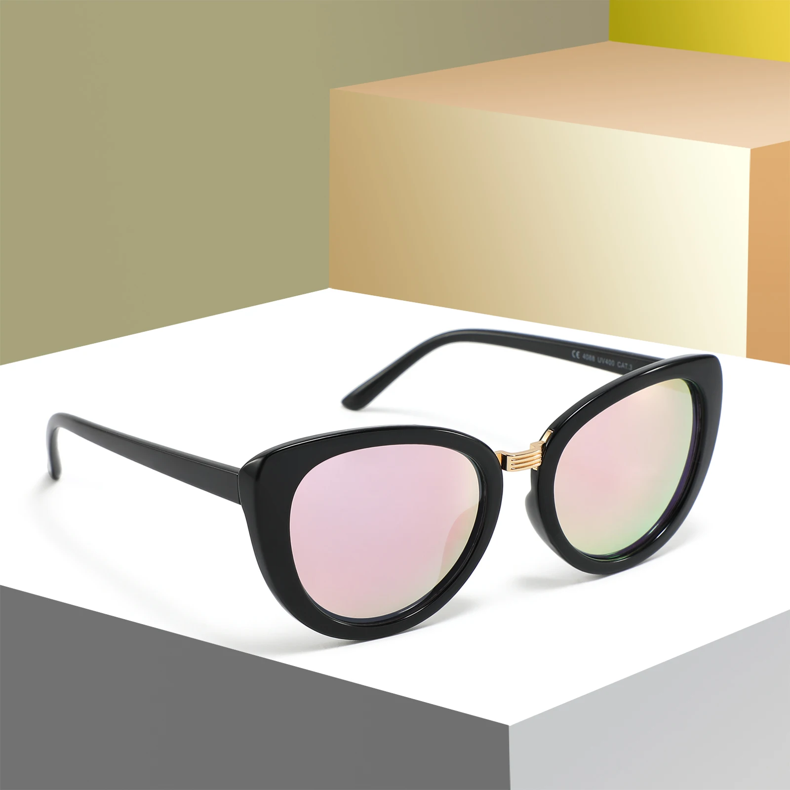 

Cateye Cheap summer sunglasses 2022 Luxury Lady Stylish ready to ship custom logo Low MOQ pink mirror sunglass, Customized color