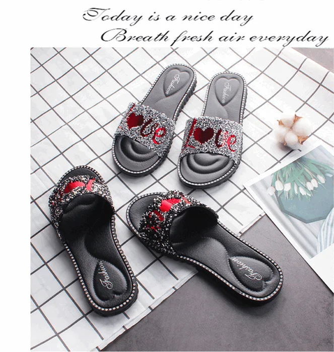 Women Slippers Summer Women Crystal Diamond Bling  Slides Beach Sandals PVC Casual Shoes Slip On Slipper shoes woman