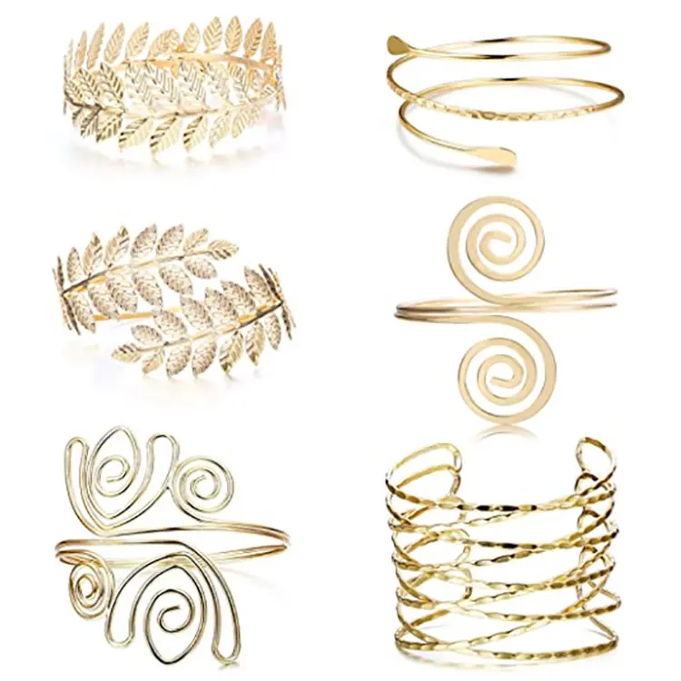 

SC Hot Selling Leaf Arm Bracelets & Bangles Personalized Custom Open Adjustable Armband Gold Upper Arm Cuff Bracelet for Girls, Gold, silver