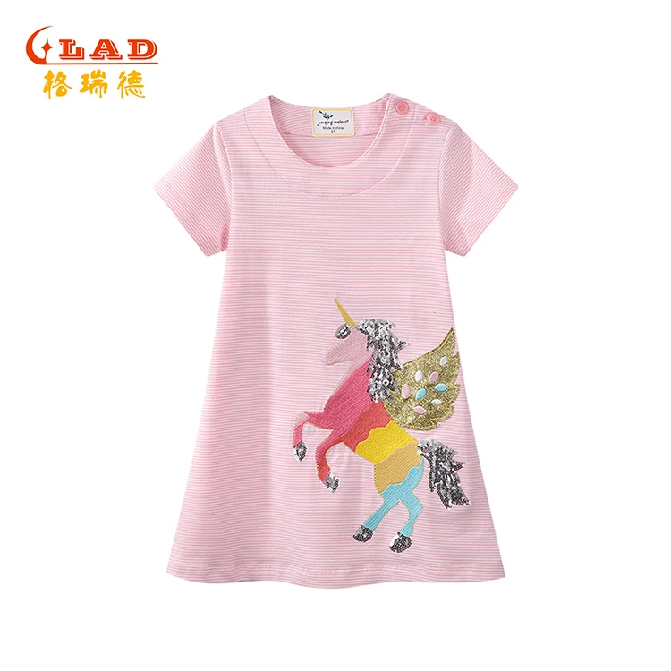 

7 Years Little Baby Girls Designer 100% Cotton Crew Neck Animal Pattern Breathable Dresses, Coral