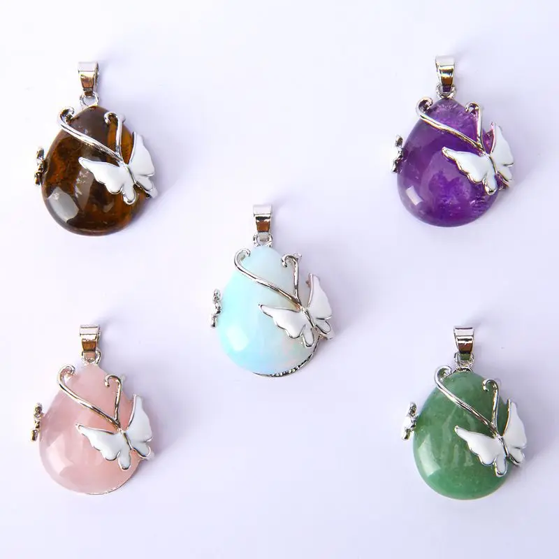 

Wholesale Gemstone Butterfly Crystal Pendent With Animal Water drop Shape Necklace For Men & Women