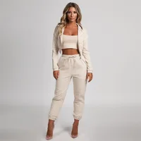 

wholesale 2019 Fall 2 Piece girls slim fit Casual set Full Pants long sleeves high street Sexy crop zip up Hoodies women