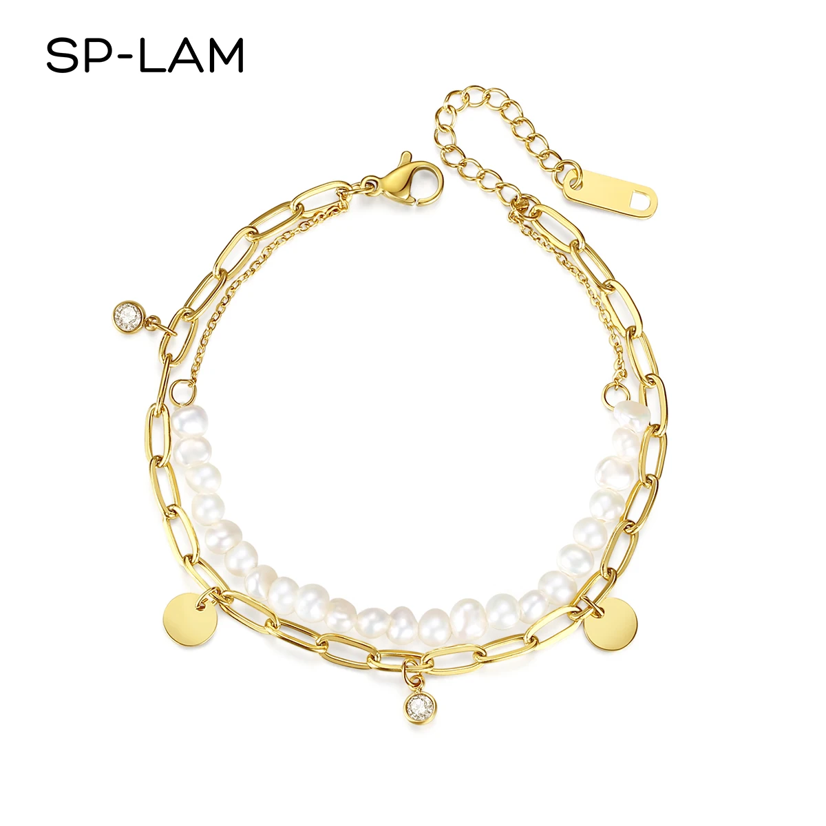 

SP-LAM Designer Stainless Steel Trendy 2021 Luxury Woman Adjustable Dainty Freshwater Pearl Charm Bracelet