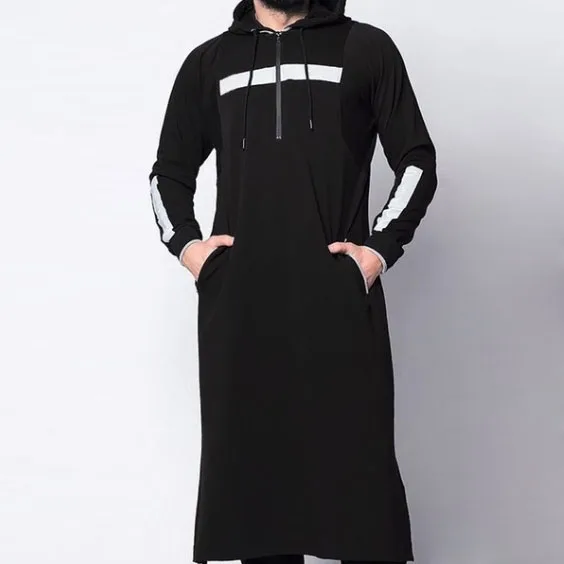 

Hot sale casual wear Dubai thobe with hood muslim thobe for men, 4 colors