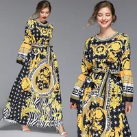 

2019 Fashion Lady Elegant Summer Casual Women Long Sleeve Floral Maxi dress