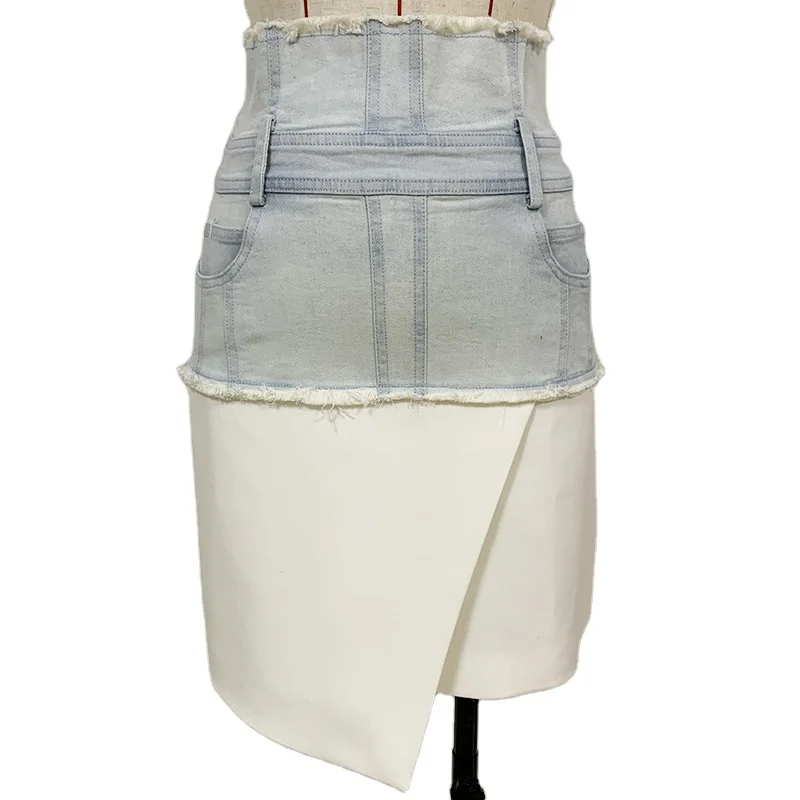 

2020 new arrivals summer fashion women contrast color short denim skirt for lady