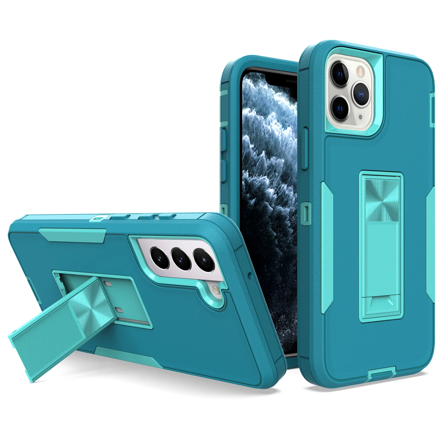 

Hot Selling Series Phone Accessories Case Tpu Pc 2 In 1 Shockproof Protector Case With Foldable Bracket For Iphone 12 13, Oem