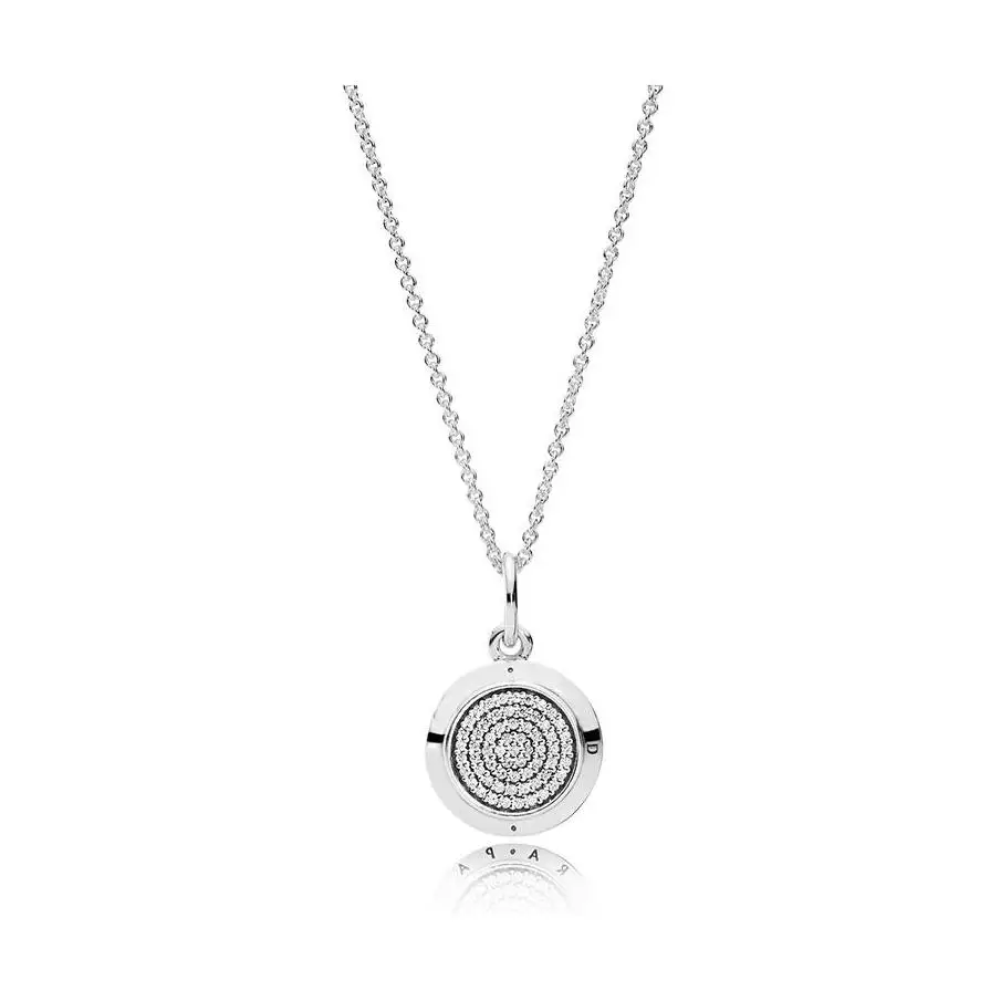 

925 Sterling Silver Signature Pendant Necklace Original Box For Pandora Cz Diamond Disc Chain Necklace For Women Men
