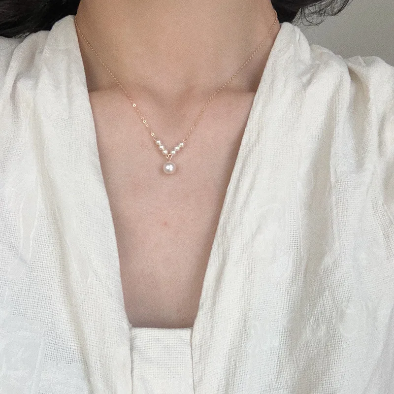 

Simple ins handmade vintage pearl necklace woman, Sliver