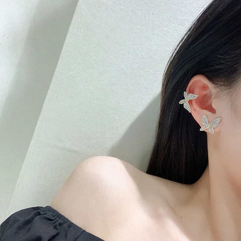 

Exquisite Product S925 Silver Needle Butterfly Ear Clip Hypoallergenic Crystal Rhinestone Butterfly Ear Clip For Best Friend