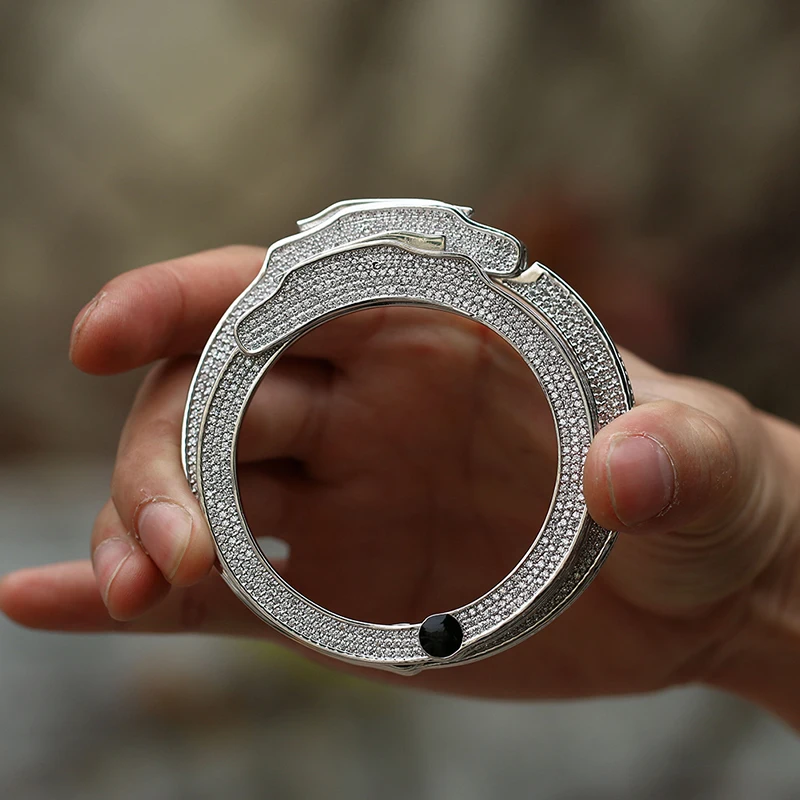 

Big Size Ice Out Handcuff Cuff Bracelet Restraint Hip Hop Jewelry, Silve/gold