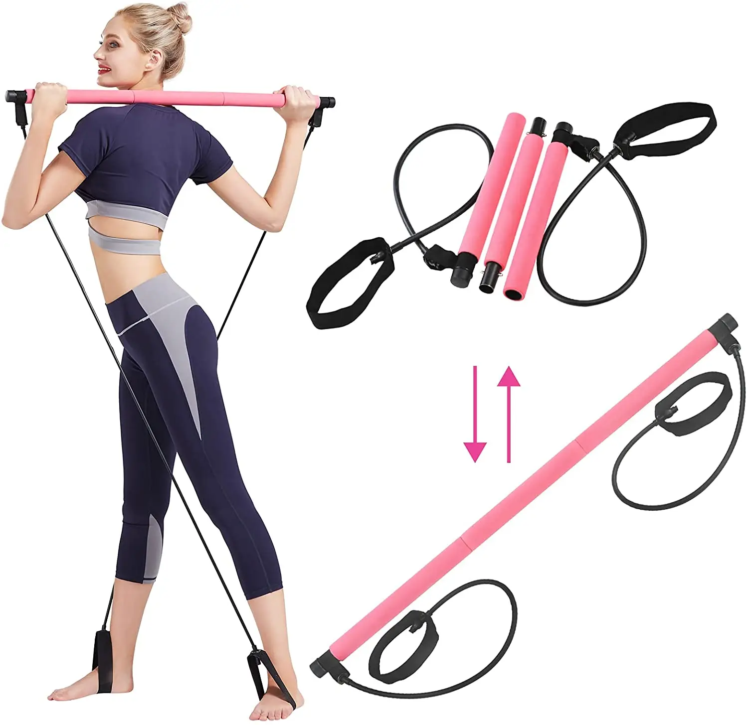 

Pilates Bar Kit with Resistance Band for Portable Home Gym Workout Yoga Stick