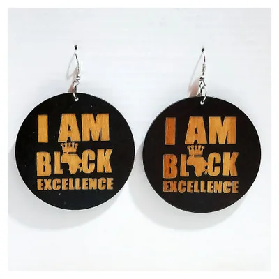 

African Female Circle Black Laser Engraved Letter Wooden Earrings Enthic Round Wooden Carved Alphabet Drop Earrings for Women, Picture shows/custom color