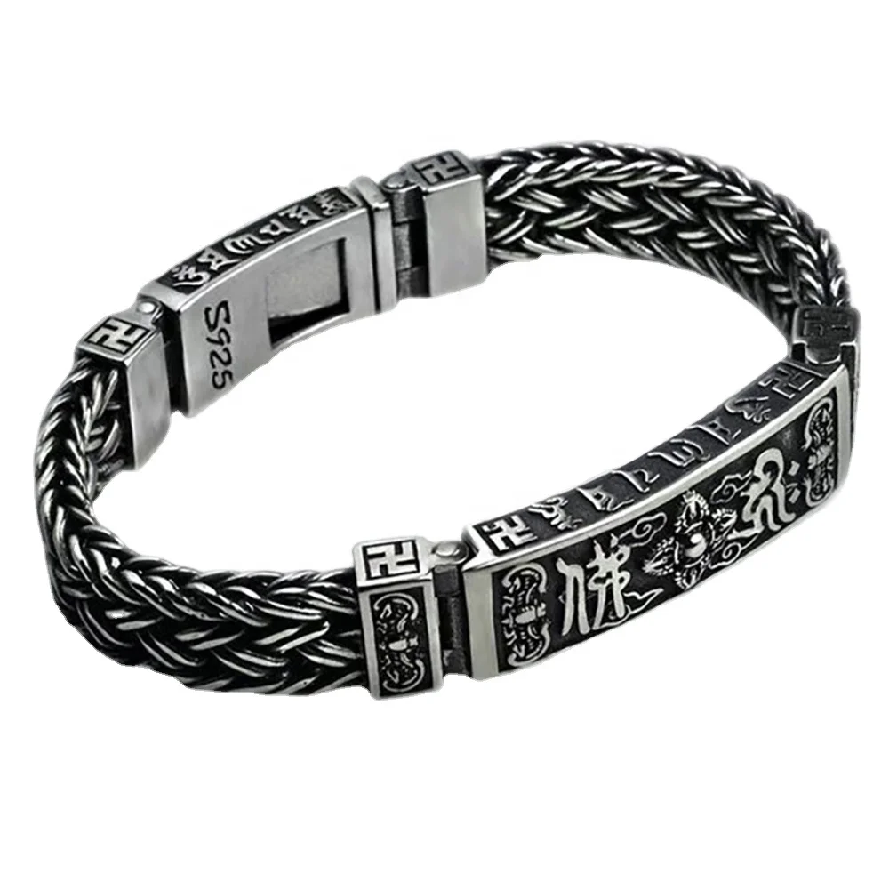 

Heavy 925 Sterling Silver Buddha Jewelry Engraved Jewelry Bracelet