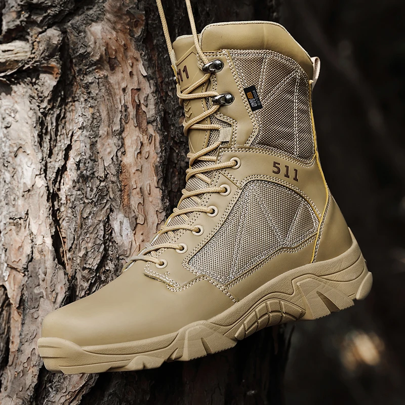 

Men Tactical Boots Army Boots Mens Military Desert Waterproof Work Safety Shoes Climbing Hiking Shoes Ankle Men Outdoor Boots, Brown