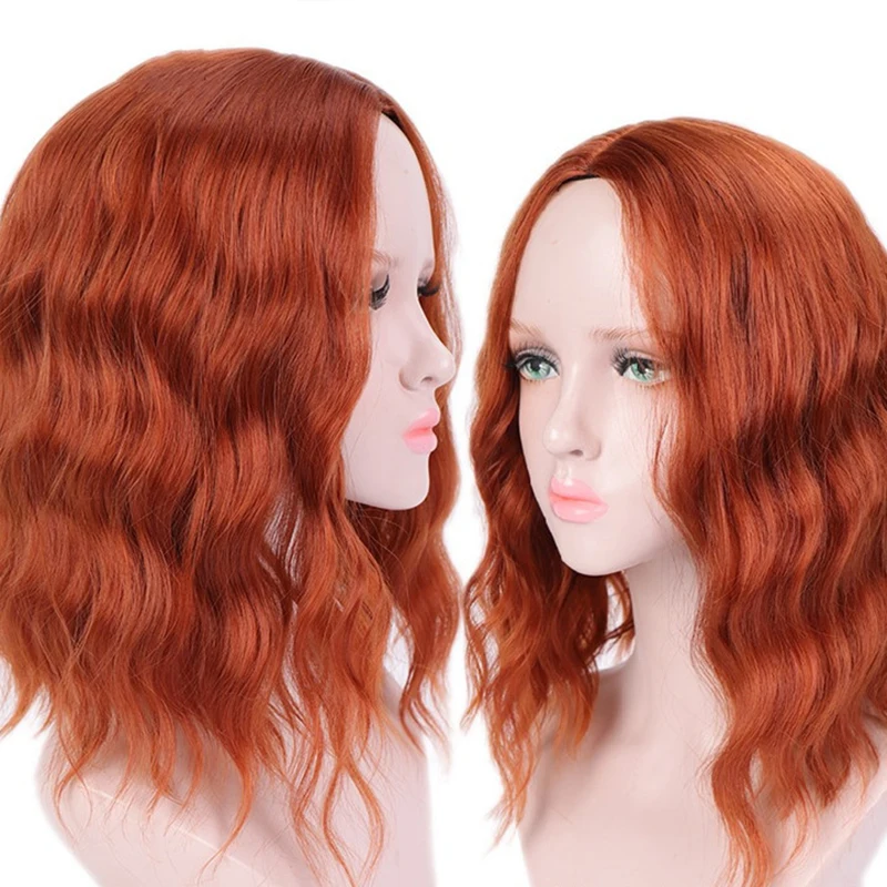 

Wholesale 4 Colors Europe And America Fashion Female Orange Curly Bob Water Wave Short Wig