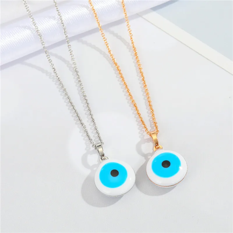 

Wish Best Selling 18K Gold Plated Oil Drip Evil Eyes Pendant Necklaces Turkish Blue Eye Necklaces For Women Girl