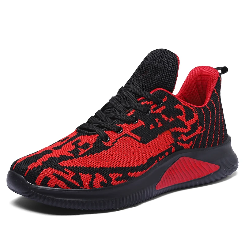 

Mesh Walking Sneakers Men Casual Sports Running Shoes, Black/grey/red