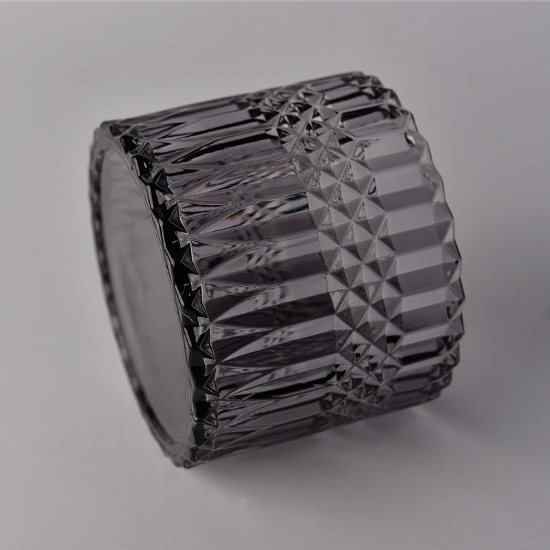 GEO Cut black glass candle jar with lid