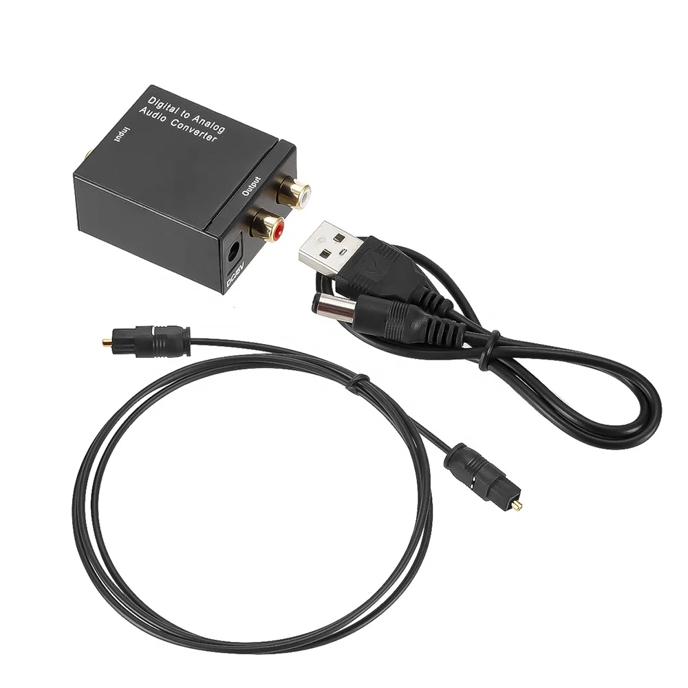Digital Optical Coaxial to Analog RCA L/R Audio Converter Adapter with 1m Optical Toslink Cable and USB Power Cable