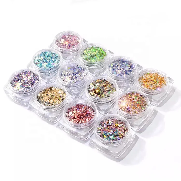 

Mixed Charm Chrome Mirror Glitter Hexagon Flakes Nails Powders UnicornPowder Nail Design Pigmentos