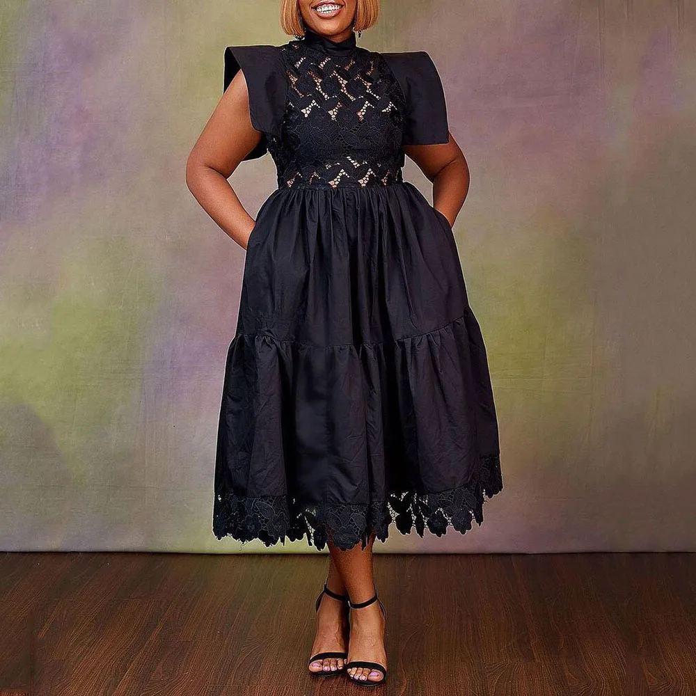 

Summer 2022 Hollow Out See Through Lace A Line Midi Women Casual Dress
