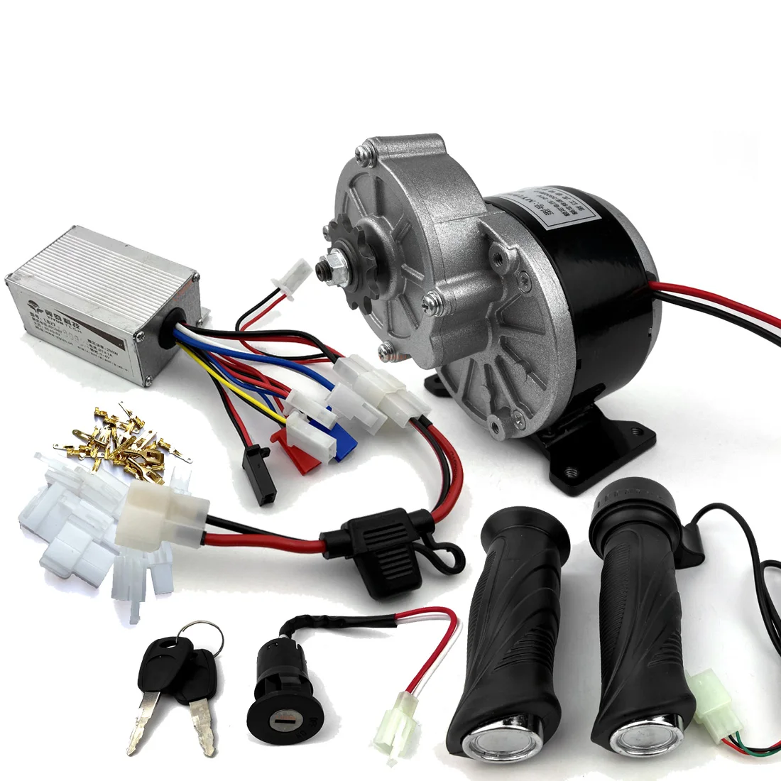 

24V36V 250W Electric Cart Engine With Flat Bracket And 250W Controller With Fuse Cable And Throttle Grip Ignition Switch, Black